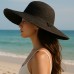 Wide Brim Braded Paper Straw Hat w/ Frill - Black - HT-ST255BK
